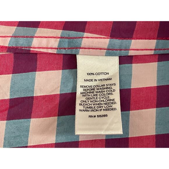 Express Extra Slim Fit Gingham Check Button Up Shirt M Pink Blue White - Picture 7 of 9